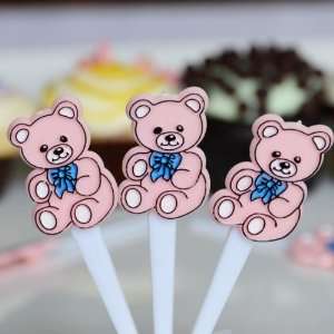  Teddy Bear Cupcake Picks   Pink (6 Count): Home & Kitchen