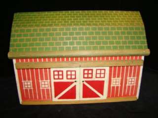 Vintage 1940s FOLK ART Lithograph Wood Barn TOY Set, 26 Accessories 
