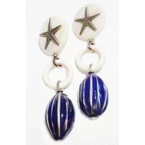 Cruise Collection  Starfish Clip on Earrings with blue Salwag Seed 