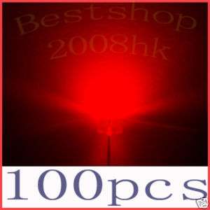 100 pcs 5mm straw hat Red LED Wide Angle 20000MCD  