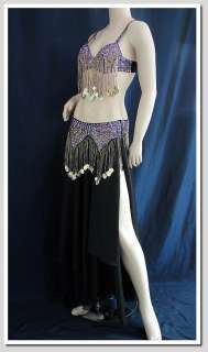 Black & Purple Sequins Coins Belly Dance Professional Costume Set #631 