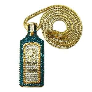  Gold Iced Out Bombay Gin Pendant and 36 Inch Franco Chain 