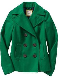 NWT OLD NAVY GREEN WOOL BLEND PEA COAT DOUBLE BREASTED JACKE XS S M L 