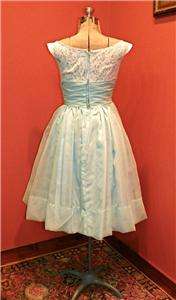 Lovely vintage teen prom party dress. Pastel blue with white lace top 