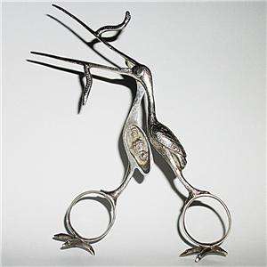   Antique Silver Stork Umbilical Cord Birthing Clamp / Ribbon Puller