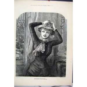  1882 Woman Flower Hat Beautiful Victorian Fine Art