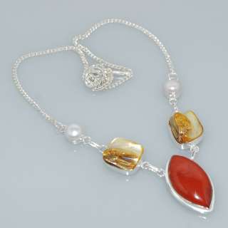 FINE CORAL BIWA SHELL 925 SILVER ISLAND NECKLACE 545  