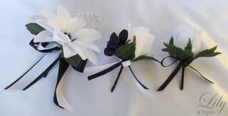 17pcs Wedding Bridal Bouquet Flower Package BLACK WHITE  