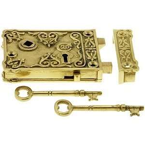 Rim Lock Set. Solid Brass Small Ornate Rim Lock: Home 