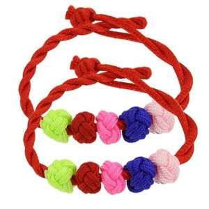   Closure Colorful Braided Ball Decor Red Rope Bracelet 2 Pcs Jewelry
