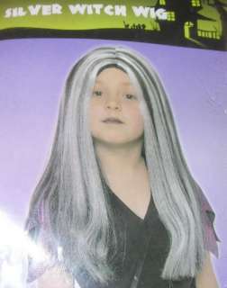 NIP Girls Childs Long Silver Black WITCH Costume WIG  
