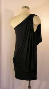 NEW BCBG MAX AZRIA Black Jersey One Shoulder Cocktail Dress Size Small 