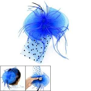  Wedding Blue Dots Bowknot Mesh Feather Hairclip Corsage 