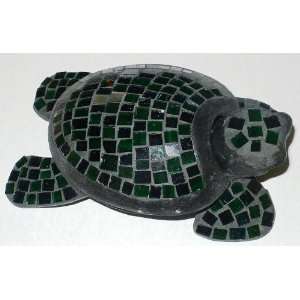   Glass Mosaic Keepsake Box Turtle Large Green