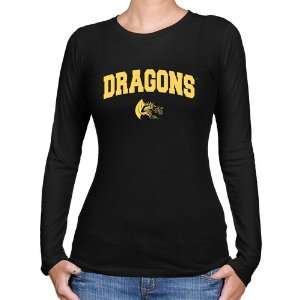 Drexel Dragons Ladies Black Logo Arch Long Sleeve Slim Fit T shirt 