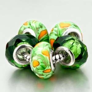   Clear Green Orange Pattern Pandora Beads Bracelets Pugster Jewelry