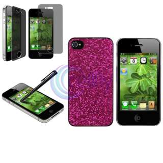Pink Bling Plastic Case Cover+Pen+Privacy SP For iPhone 4 s 4s 4G 4th 