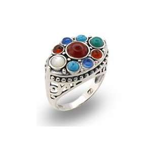 Womens Young Line Multicolor Synthetic Stone Antiqued Tone Ring, Size 