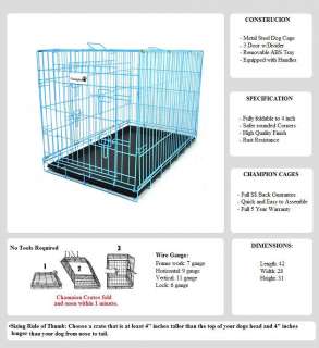 New BLUE 42 3 Door Folding Dog Crate Cage w/ Divider  