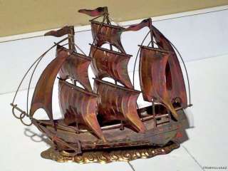 VINTAGE COPPER TALL SHIP ON STAND  