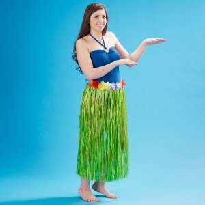   Adult 36 Artificial Green Grass Hula Skirt with Floral Waistband