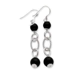  Sterling Silver Onyx Dangle Wire Earrings: Jewelry