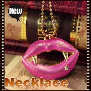 New Big Red Sexy Lips Gold Chain Vampire Fangs Flames Girl Retro 