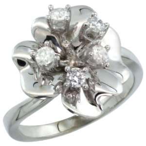  14k White Gold 5 Stone Hawaiian Flower Diamond Ring w/ 0 