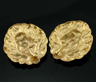 Vintage Lion Head Bold 2 Brushed Gold Tone Clip Earrings Dimensional 