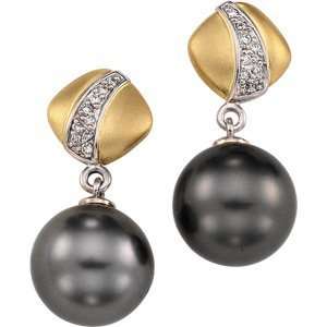  Tahitian Cultured Pearl & Diamond Earrings 65119 14K 