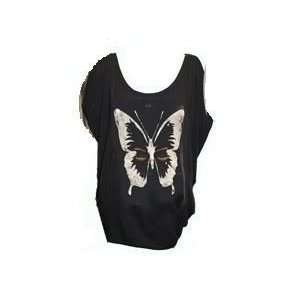 New with Tags Brokedown Black Butterfly Cold Shoulder Poncho TShirt 