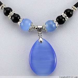  Opal Cat Eye Black Agate Necklace (Blue): Everything Else