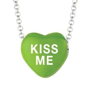 Sweethearts Green Enamel 12mm Heart KISS ME Necklace 