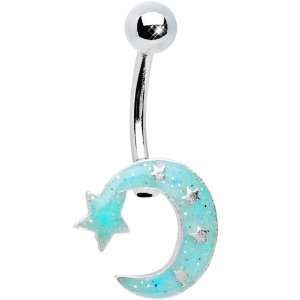  Shimmering Blue Crescent Moon and Star Belly Ring: Jewelry