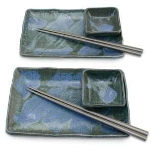 Sushi Plate Set w/ Chopsticks   Green and Blue  Kitchen 