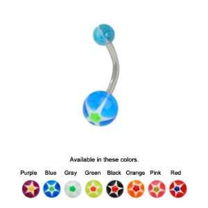    UV Acrylic Star Glitter Balls Belly Button Rings   STARS: Jewelry