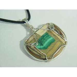 Mammoth Ivory with Malachite Inlay Pendant Wire Wrapped with Sterling 