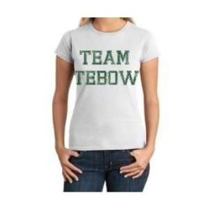  Team Tebow White Ladies T Shirt with Distressed Green 