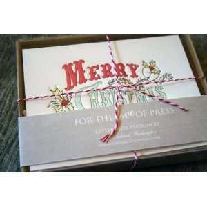  Vintage Merry Christmas Holly Letterpress Card 