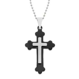  Mens Stainless Steel Cross with Black Ionic Plating 