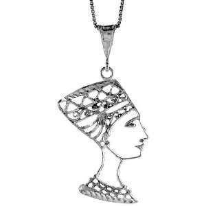 925 Sterling Silver Queen Nefertiti of Egypt Pendant (w/ 18 Silver 