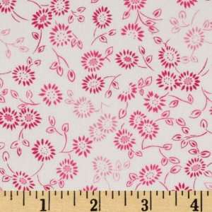 44 Wide Pink Ribbons Of Hope Flowers Toss Pink/White Fabric By The 