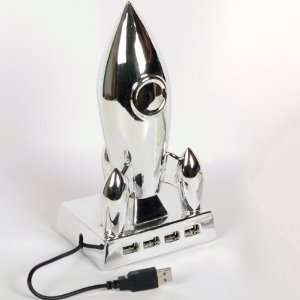   Vintage Retro Silver Moon Rocket Ship USB 4 Port Hub: Home & Kitchen