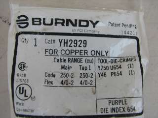 Burndy Copper YH2929 H Tap 2 AWG PURPLE Connectors (4)  