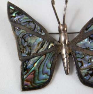 Sterling & Abalone Shell Butterfly Signed PFB Vintage Mexico Mexican 