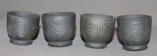   EUROPEAN HAND MADE FOLK POTTERY CLAY CERAMIC SET 4 GOBLETS CUPS  