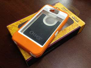 OTTERBOX DEFENDER ORANGE ON WHITE FOR APPLE IPHONE 4 4S FREE SHIPPING 