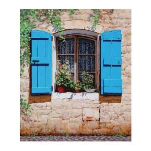  Blue Shutters Window Art on Canvas Home Accent