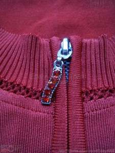 EUC$78 CACHE Rusty Orange Rhined 2 Way Zipper Pulls Top S/4  