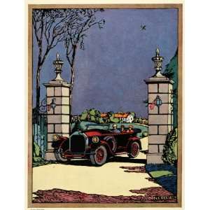  1925 Print Antique Touring Car Convertible Stone Pillar 